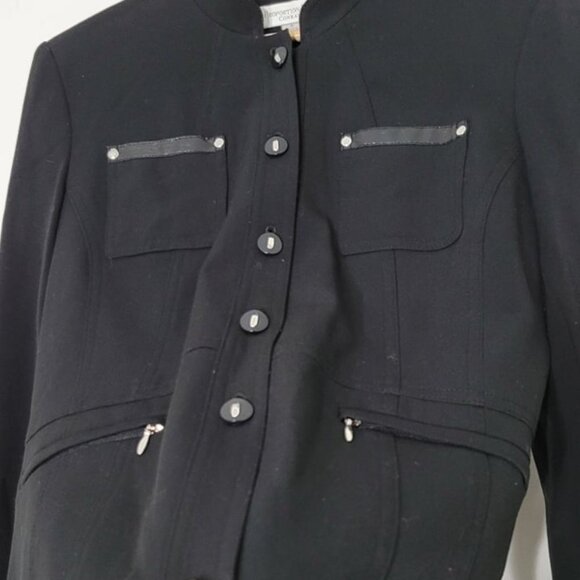 Proportion Petite Conrad C Black Button Down Faux Leather Trim Jacket 6 Petite - Picture 6 of 13